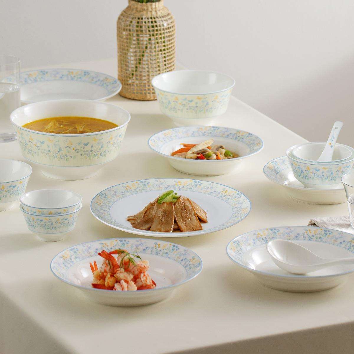 松发陶瓷永夏骨瓷家用新款创意餐具沙拉泡面碗酸菜鱼汤碗餐具套装