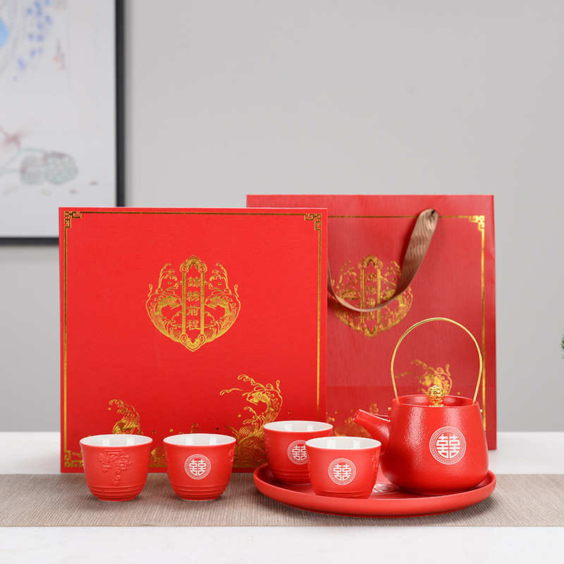 批发中式结婚茶具套装结婚回礼茶壶茶杯套装新娘陪嫁送朋友送闺蜜
