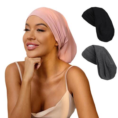 Large women's long tail nightcap, double-layer color Ding