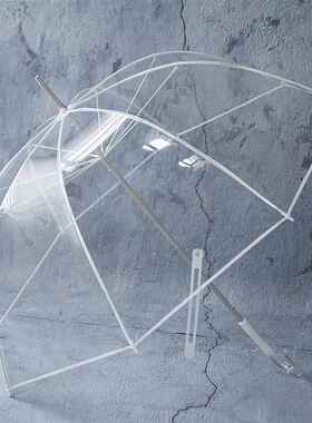 高清透伞白色水晶柄直杆伞明长柄伞强弯抗风F76MJ7M5雨伞△3人大