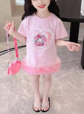 夏季女装童204短袖翻片卫衣裙短袖2装连衣裙童女宝宝服公主6095裙