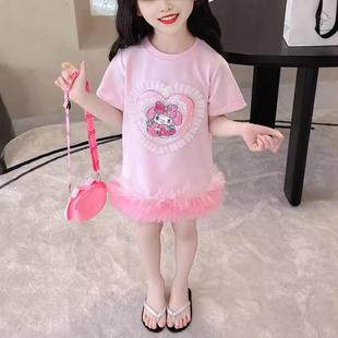 夏季女装童204短袖翻片卫衣裙短袖2装连衣裙童女宝宝服公主6095裙