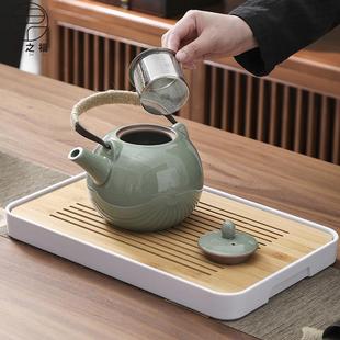 简约餐厅具家用 提梁壶茶具整套大号陶瓷哥窑开片泡茶壶喝茶杯日式