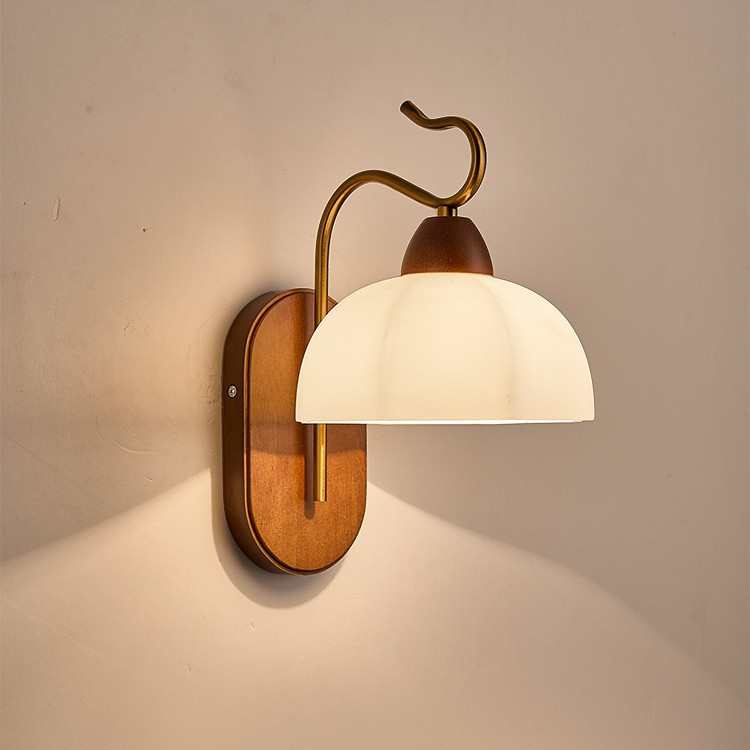 北欧复古胡桃色实木壁灯卧室床头灯木艺现代简约楼梯客厅背景墙灯