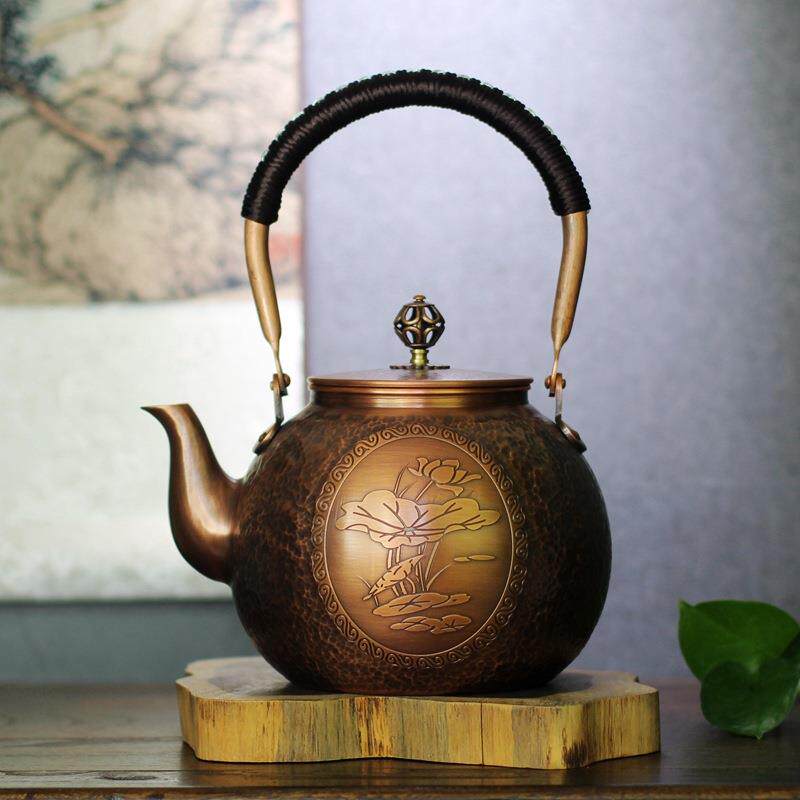 【锤纹+花纹】紫铜烧水壶纯铜手工煮水壶锤目纹煮茶壶泡茶壶茶具