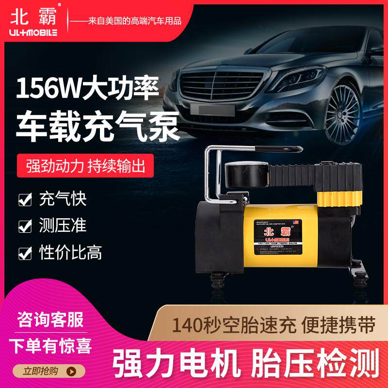 北霸单缸车载充气泵家用汽车12V电动高精度指针轮胎打气泵UM6006