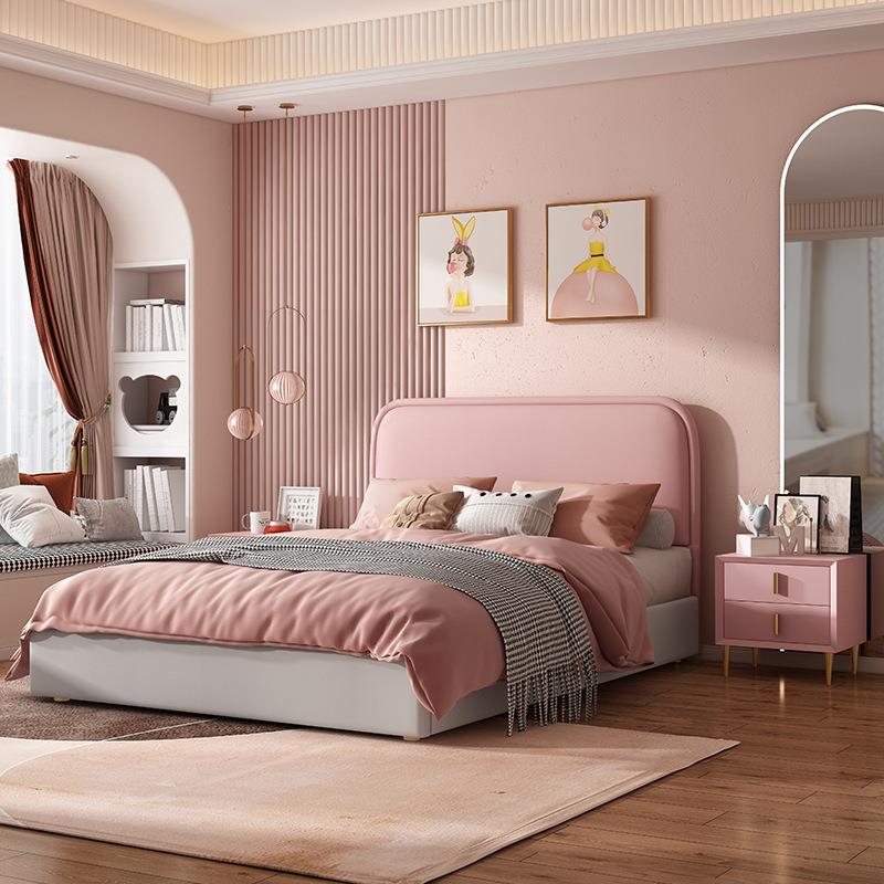 网DX-110红轻奢公主人单床1.2软包小靠背5女孩床户型家用1.米儿童