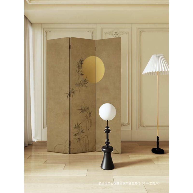 新中式简约禅意屏风隔断客厅会所折叠可移动竹林月亮宋代美学折屏
