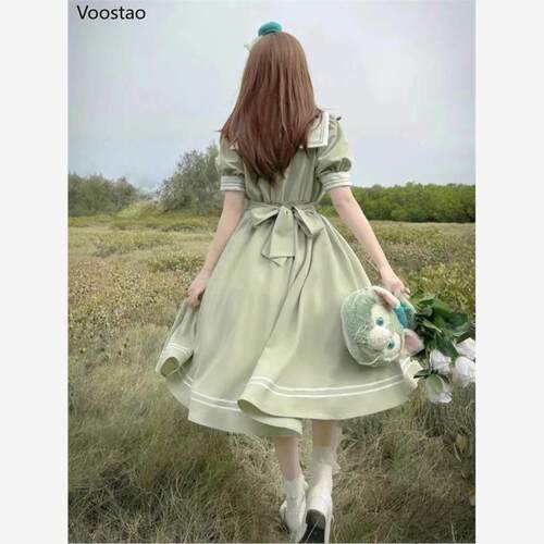 Japanese Soft Sister Cute Lolita Dress Women Sweet Puff Slee