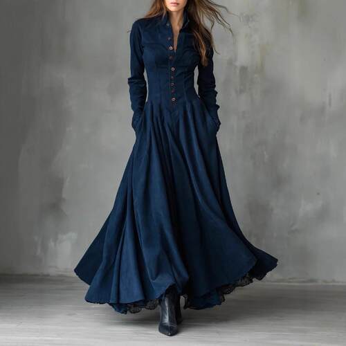 Imitation suede lace edge patchwork shirt long skirt dress