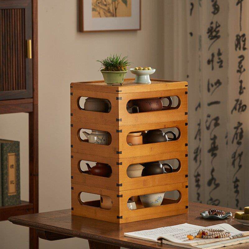 文玩收纳盒竹制茶具竹编玲珑盒干隆百宝箱茶柜茶台置物架桌收纳层