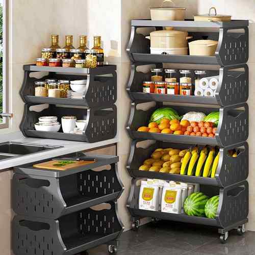 厨房菜篮子置物架多层落地可移动放水果蔬菜收纳家用置物小推车