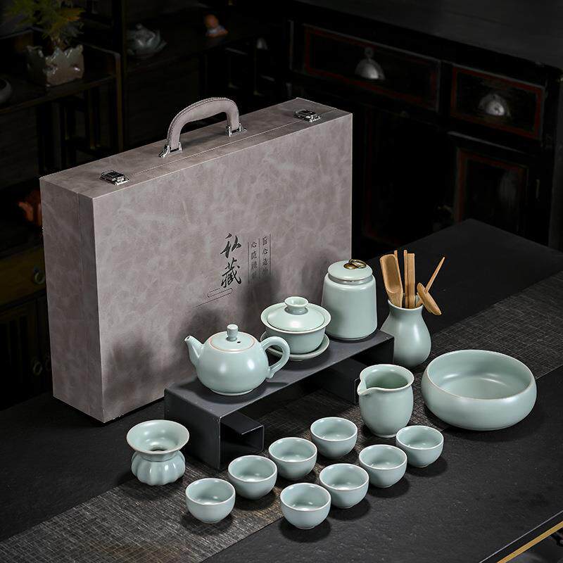 16头汝窑功夫陶瓷茶具套装家用客厅办公室高档泡茶壶茶杯盖碗整套