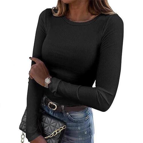 Women Sleeve Crew Neck Slim Shirt Tees Everyday Wear