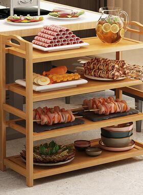 新款实木厨房备菜菜架商用饭店摆蔬菜盘实木多层火锅店专用配菜架