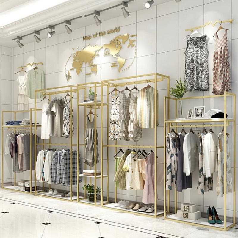 新款直销北欧服装店展示架金色货架女装店挂衣架男装陈列中岛架时