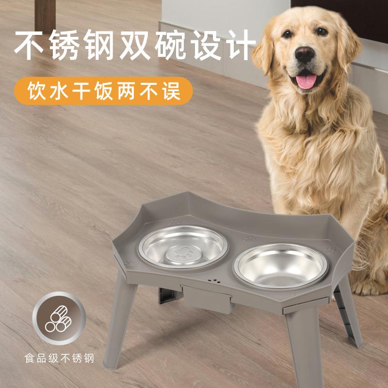 狗狗不锈钢双碗加高护颈宠物饭盆中大型犬金毛防打翻大狗喂饭食盆