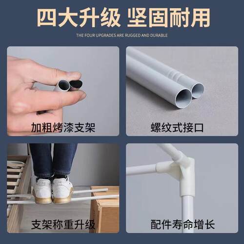 加式厚烤顷春家纺漆式蚊帐支架坐床三开门方顶廷杆宫子比不锈钢支
