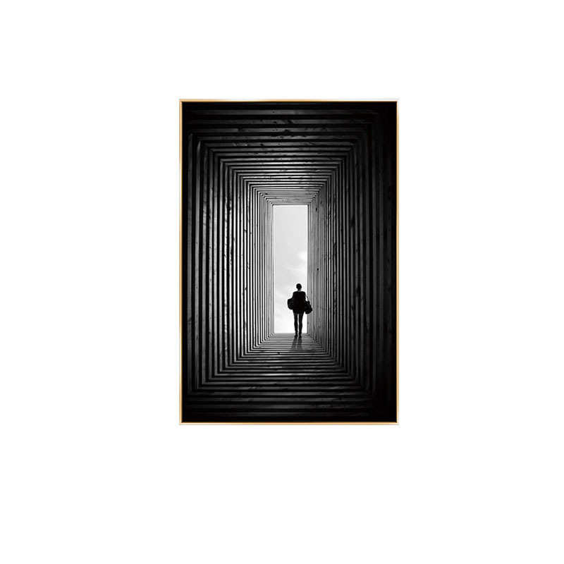 走廊过道建筑现代简约黑白灰装饰画入户竖版空间延伸感墙玄关挂画图片