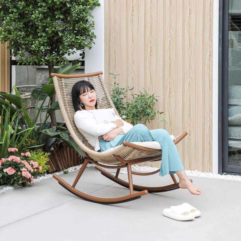 户外藤编摇椅三件套橡胶芯绳编织北欧阳台休闲懒人小沙发茶几组合