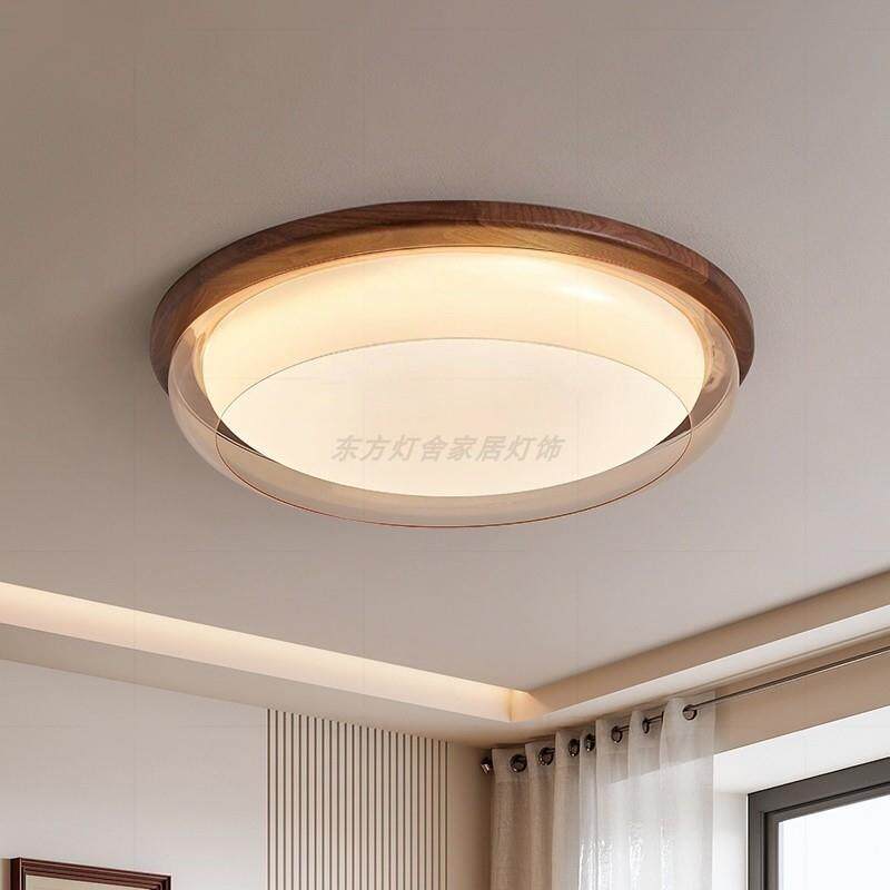 卧室灯主灯胡桃木新中式主卧房间圆形餐厅圆灯2026新款中古吸顶灯