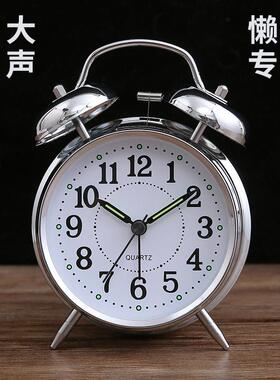 变态大音量闹钟机械打铃强力叫醒学生上学专用床头静音金属马蹄表