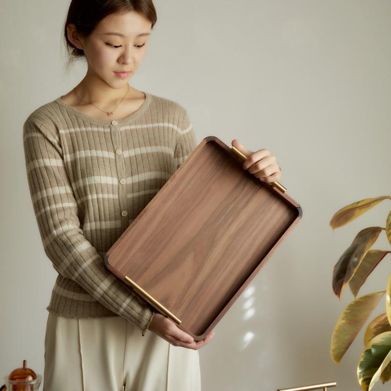 现货茶盘黑胡桃木托盘新款轻奢复古茶托盘长方形餐盘厨房功夫茶盘