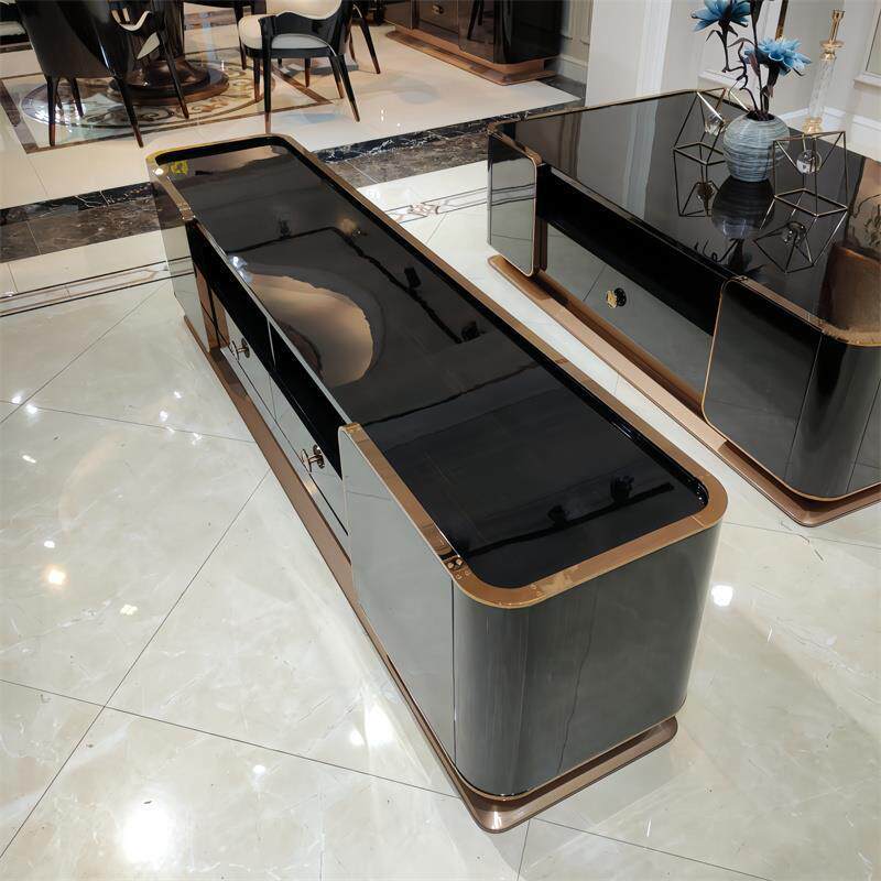 意式轻奢茶几电视柜组合简约现代客厅装饰柜实木整装款家用落地柜