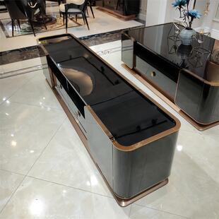 意式轻奢茶几电视柜组合简约现代客厅装饰柜实木整装款家用落地柜