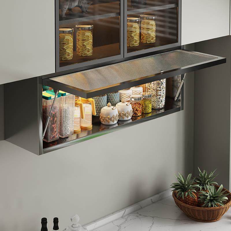 不锈钢厨房吊柜墙壁柜免打孔调料置物架储物柜壁挂式上翻门收纳柜