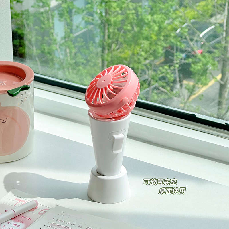 夏季手持风扇创意迷你冰激凌筒学生户外usb充电口袋便携小电扇k