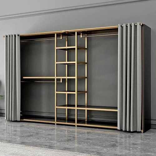 轻奢简约落地开放步入金属衣帽间挂衣架组合双层卧室置物架衣柜