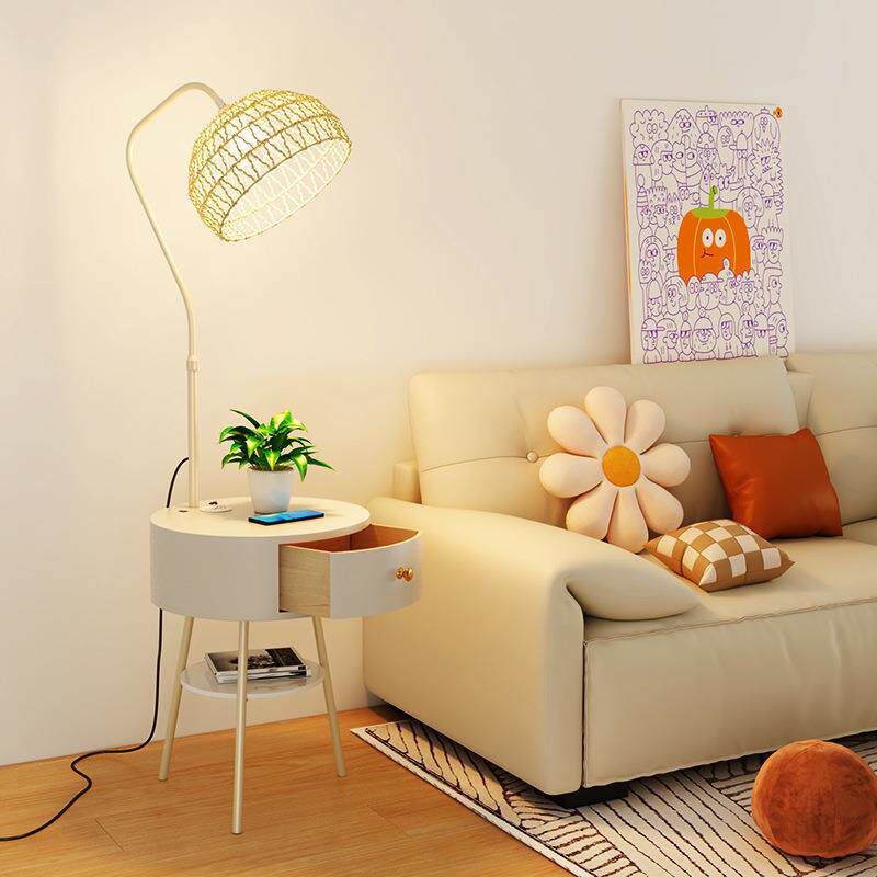 奶油风落地灯室床头柜一置体台灯客厅沙631发旁边的几茶立式卧物