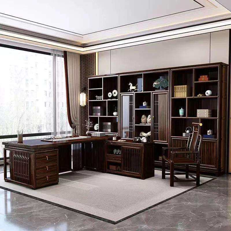 新中式全实木班台办公桌电脑桌老板桌乌金木家用书房书法桌写字台