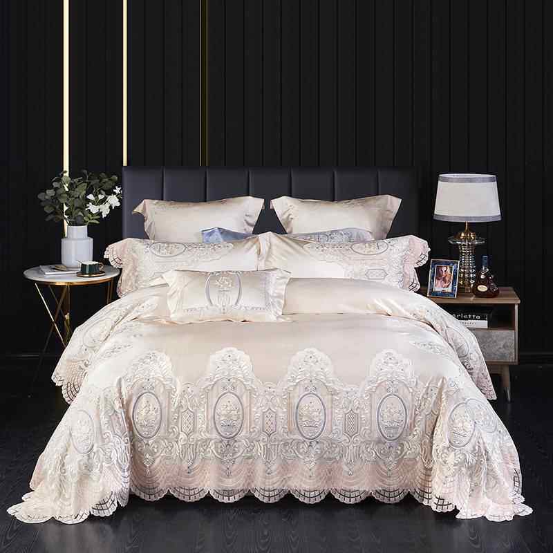 高档欧式高档014支真丝四棉精美蕾丝花边件轻奢公主房全棉床套上