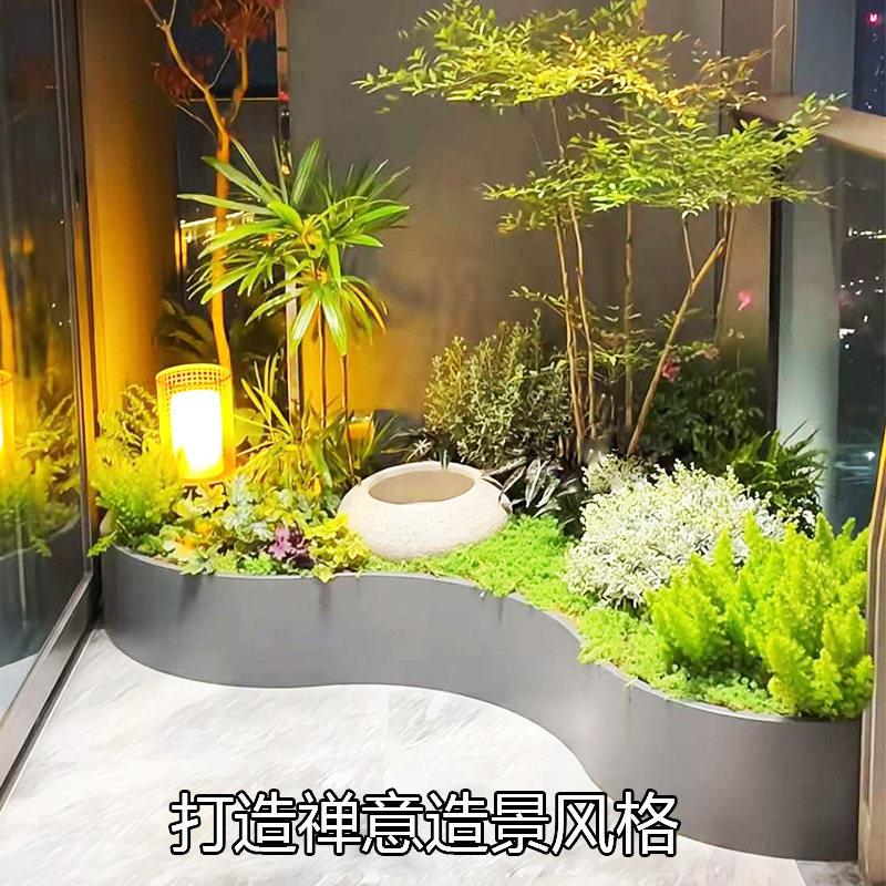 定制户外弧形不锈钢花箱阳台转角异形金属花盆庭院露台组合种植池图片