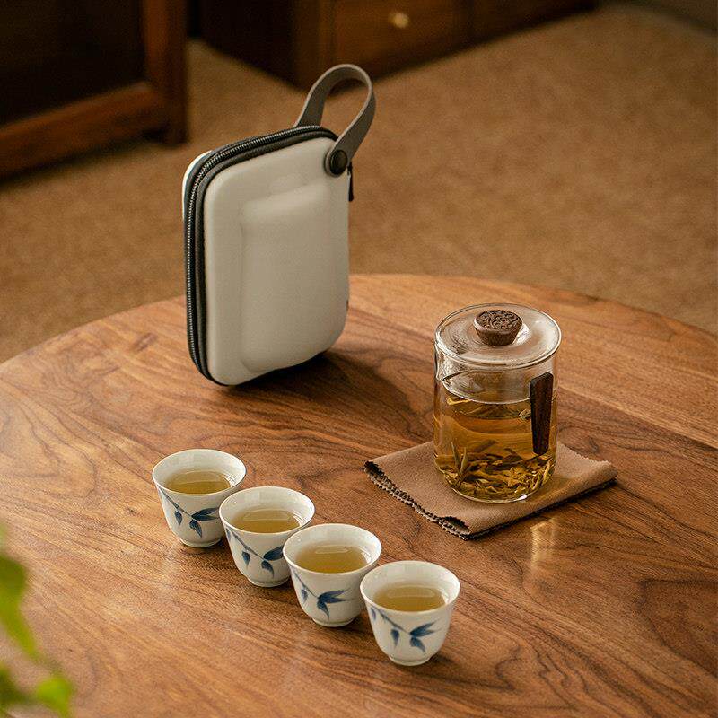 创意玻璃旅行茶具套组可携式快客杯一壶四杯户外功夫茶杯订制LOGO