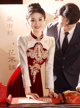 新中式旗袍敬酒服新娘女高级感红色回门洋装订婚礼服高端庄大气