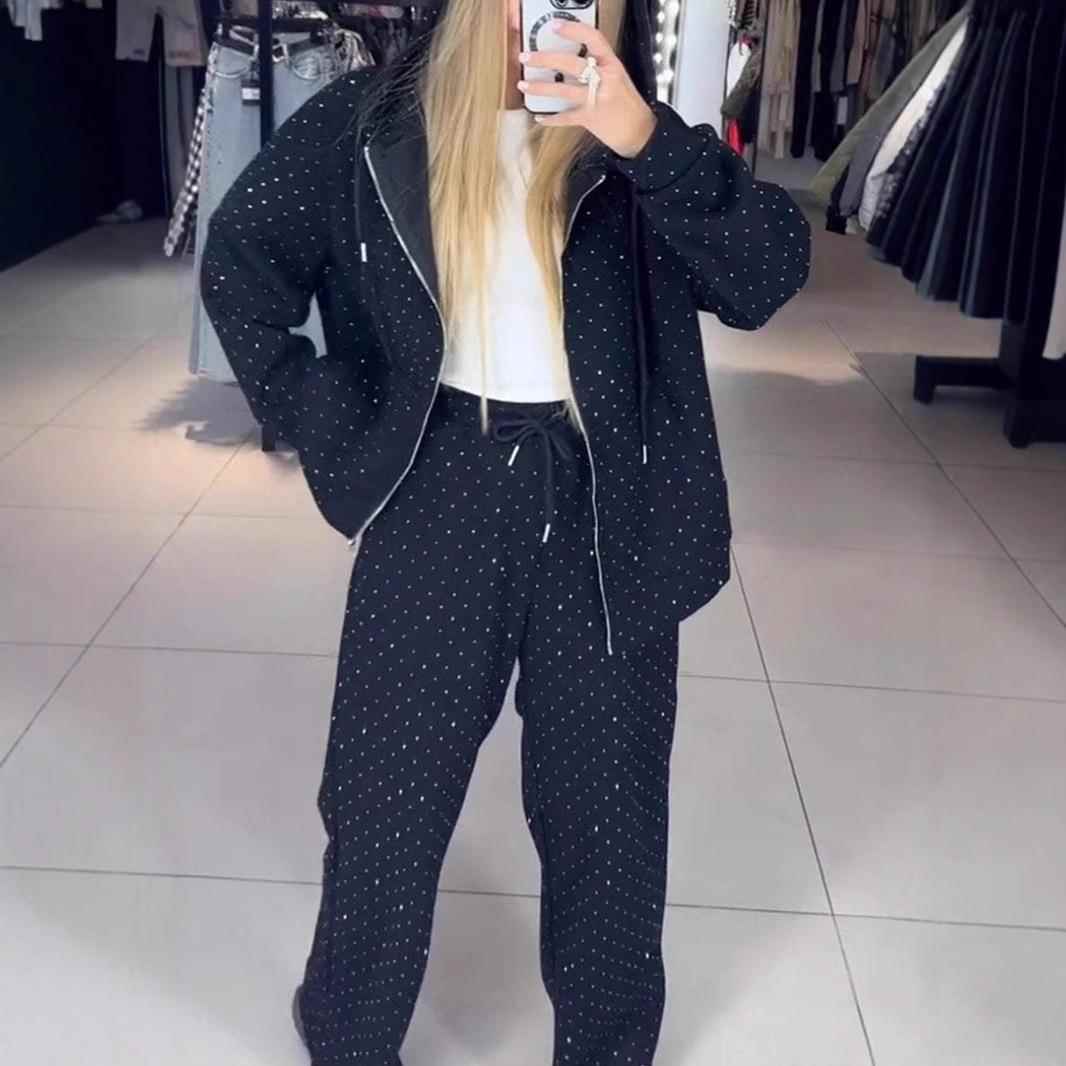 casual suit pants for zippered sweatshirt wide-leg women