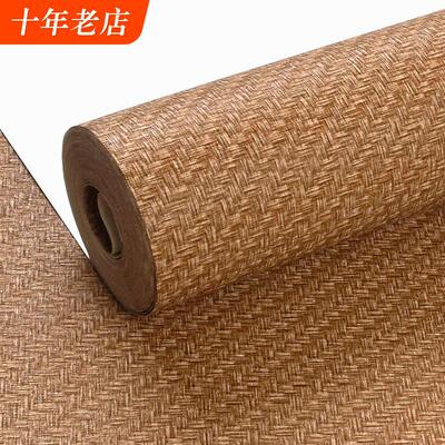 防水纯色素色亚麻布纹草编壁纸茶室工装中式日式客厅卧室工程壁纸