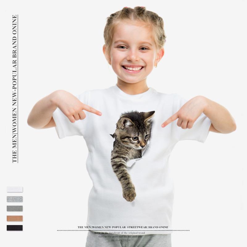 T-shirt cat damaged creative sleeve short neck round