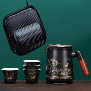 旅行茶具陶瓷快客杯一壶四杯套装 便携式 户外茶杯茶壶一人饮可定制