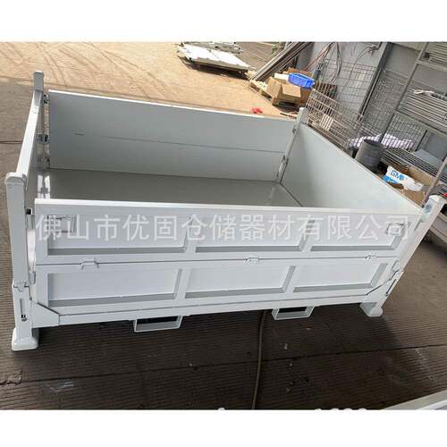 重型铁皮金属周转箱物流钢制折叠铁框工厂车间废料收集箱堆垛料箱