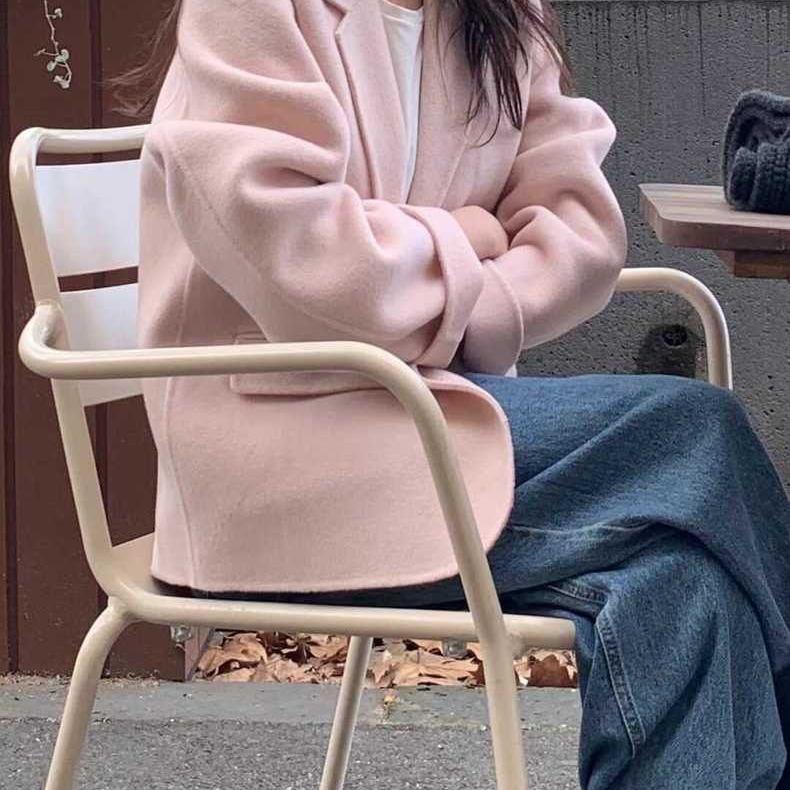 2026春秋韩国简约通勤高级感百搭小西装粉色小个子羊毛昵外套女