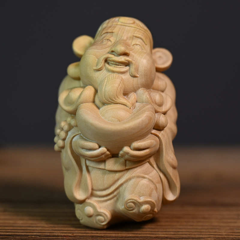 黄杨木雕刻财神摆件文玩手把件财神爷桌面摆件室内家居装饰工艺品