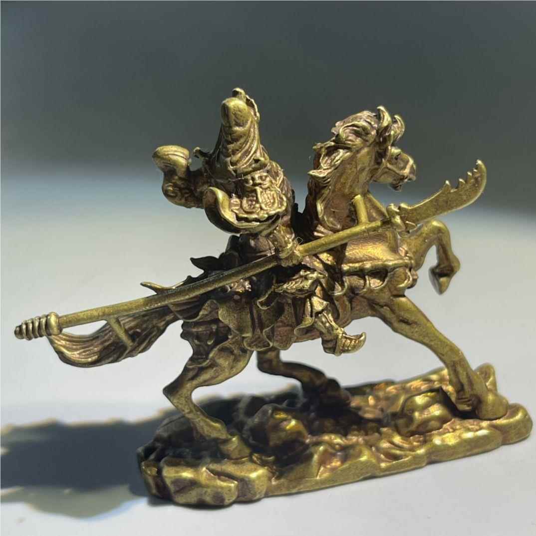 纯黄像铜骑铜马关公神摆关二爷招财大刀件铜IIU像武财神招财关羽