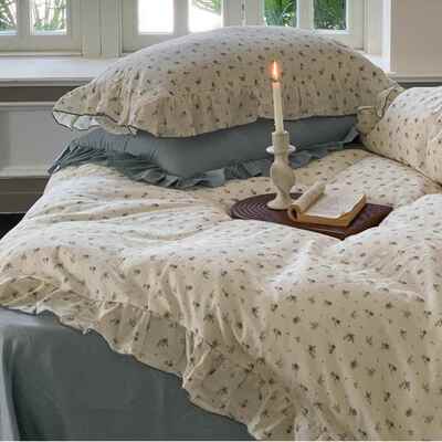 复古法式田风双园层纱四件套柔软CZ用亲肤气纯棉四季可新品透被套