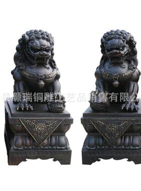 制作铜狮子雕塑中式仿古故宫狮子铜像一对摆件纯铜门狮生产厂灏瑞