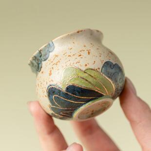 青花火石红陶瓷茶杯纯手绘描金绿水青山主人杯带杯垫个人专用