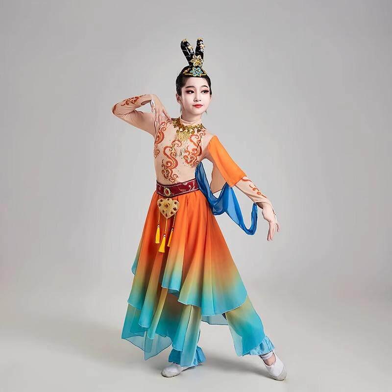 新款儿童敦煌飞天舞蹈演出服铃鼓飘逸中国风古典舞反弹琵琶表演服